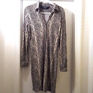 Norma Kamali Gray Black Snake Print Button Up Shirt Dress M